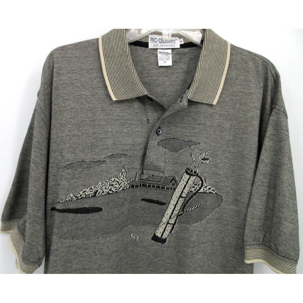 PRO-CELEBRITY SHORT SLEEVE GOLF POLO SHIRT Men's Size XL GREY / BLACK‎
